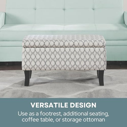 Convenience Concepts Designs4Comfort Winslow Storage Ottoman Bench 32" - Transitional Upholstered Footstool & Seat, for Living Room, Entryway, Hallway, & Bedroom, Ribbon Pattern Fabric - color: Ribbon Pattern Fabric