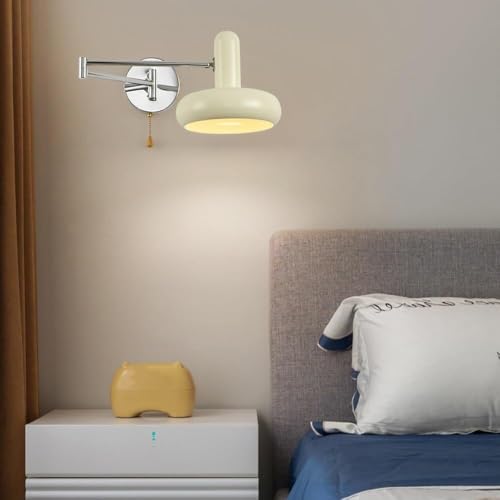 Wrought Iron Swing Arm Wall Sconce Mid Century Modern Wall Light with Pull Chain Switch 180 Degree Adjustable Bedside Reading Lamp for Bedroom Study E26 Base(Green) - color: Green