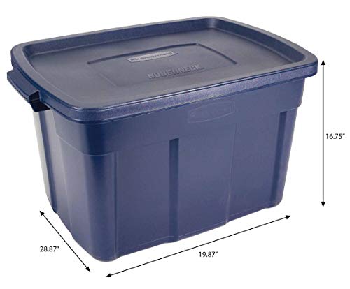 Rubbermaid Roughneck Tote 25 Gal, 4 Pack, Made in USA, Dark Indigo Metallic, Rugged Plastic Stackable Storage Bins with Lids and Handles - size: 25 Gal - 4 Pack