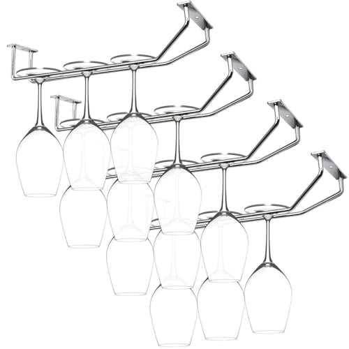 10.8 Inch Wine Glass Rack, Under Cabinet Wine Glass Holder, Chrome Finish Stemware Rack, Hanging Stemware Holder for Cabinet Kitchen Bar, Set of 4 - color: Silver Chrome, size: 10.8 Inch 4 Pack