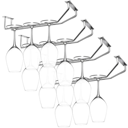 10.8 Inch Wine Glass Rack, Under Cabinet Wine Glass Holder, Chrome Finish Stemware Rack, Hanging Stemware Holder for Cabinet Kitchen Bar, Set of 4 - color: Silver Chrome, size: 10.8 Inch 4 Pack