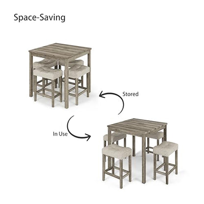 allamazing 5-Piece Counter Dinner Height Table Set, Indoor Modern Rectangular Dining Table Furniture Set for Kitchen, 35 inch Dining Table with 4 stools (1+4 Natural) - color: 1+4 Natural