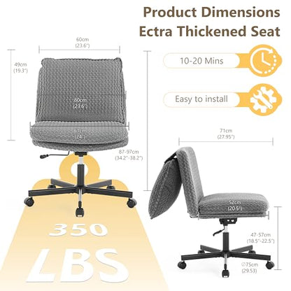 Fizzin Cross Cross Chair Memory Foam Armless with Wheels Home Office Grey - color: Grey