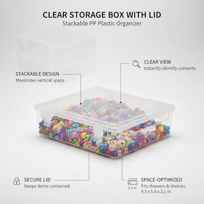 Stackable Clear Plastic Storage Bins with Lids, Transparent PP Organizer Boxes for Drawers, Shelves, and Desktops - size: 10.2 x 6.81 x 2.44 in
