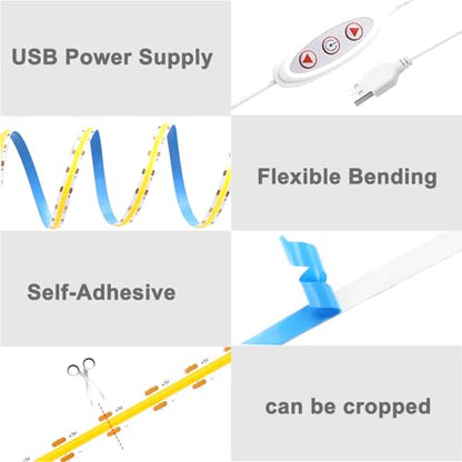 COB LED Strip Light 6ft Warm White,320LED/M 5V LED Strip Lights | Dimmable 3000K TV Backlight,USB Powered Flexible Under Cabinet LED Tape Light for Bedroom,Kitchen,Home DIY Lighting - color: Warm White, size: 6ft