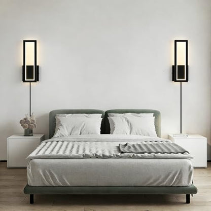 Modern Wall sconces Set of 2 Indoor LED Simple Wall Fixture Black Plug in Wall Lights for Living Room Bedroom Hallway Stairs