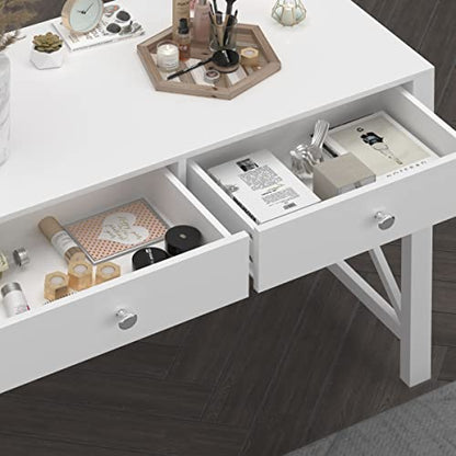 WiberWi Home Office Desk with Drawers, Modern Writing Computer Desk for Bedroom, Small Makeup Vanity Table Study Table for Home Office,White - color: White
