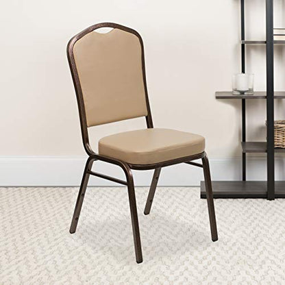 Flash Furniture Hercules Vinyl Crown Back Stackable Banquet Chair, 4-Pack | Copper Vein Frame, Vinyl Upholstery - color: Tan Vinyl/Copper Vein Frame, size: Set of 4