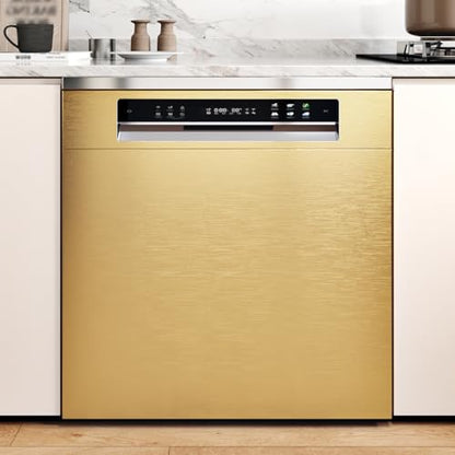 Stainless Steel Gold Contact Paper Removable Metallic Gold Wallpaper Peel and Stick Brushed Golden Contact Paper Stainless Steel Vinyl Fridge Wrap for Appliances Cabinets Countertops 17.7"x80" - color: Gold, size: 17.7" x 80"
