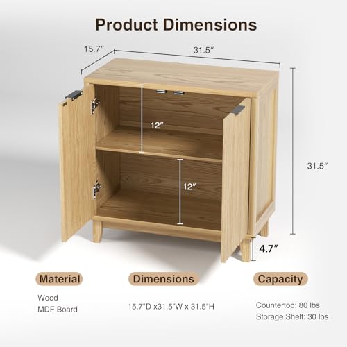Fluted Cabinet with Storage, Mid Century Modern 2 Doors Sideboard Buffet | Accent Cabinet with Adjustable Shelves, Multifunctional Console Table with Storage for Living Room, Kitchen, Entryway,Natural - color: Natural, size: 2 Doors - 15.7"D x 31.5"W x 31