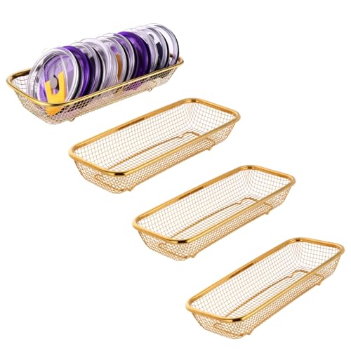 4Pack Stainless Steel Tumbler Cup Lid Organizer, Mason Jar Lid Holder | Rectangular, Stainless Steel Mesh, Cabinet Storage Basket, Silverware, Chopsticks, Straws, Utensils, Gold Color - style: GoldModern-4pack