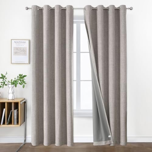 Joydeco Greyish White Blackout Curtains 120 Inches Long, Extra Long Curtains 120 Inch Length 1 Panel for Bedroom, Thermal Insulated Linen Black Out Curtains with Grommets(100x120, Greyish White) - color: Greyish White, size: 100"W x 120"L (Pack of 1)