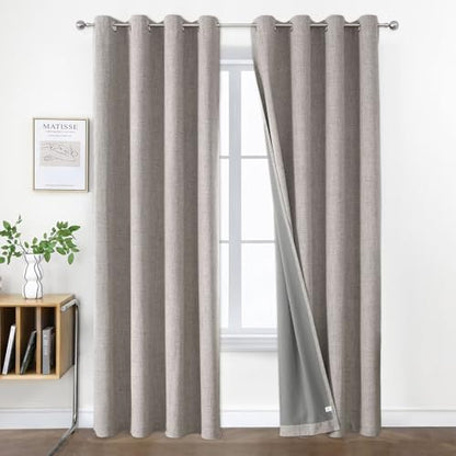 Joydeco Greyish White Blackout Curtains 120 Inches Long, Extra Long Curtains 120 Inch Length 1 Panel for Bedroom, Thermal Insulated Linen Black Out Curtains with Grommets(100x120, Greyish White) - color: Greyish White, size: 100"W x 120"L (Pack of 1)