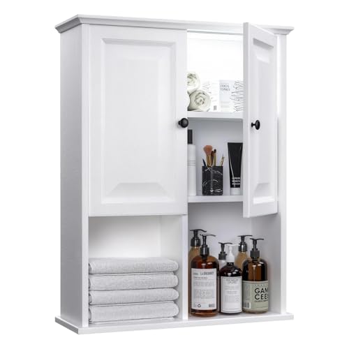 HAIOOU Bathroom Wall Cabinet with Motion Sensor Light, 23.6 Inch - White | Wooden Wall Mounted Medicine Cabinet with Adjustable Shelf, Soft Close Hinges for Over the Toilet Bathroom Storage - color: White