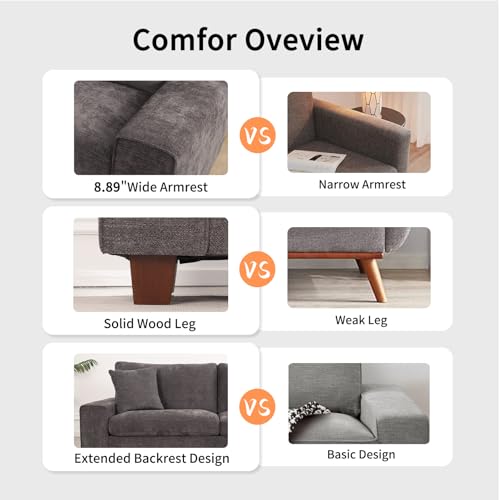 DOPEDIO 71.25" Modern Loveseat Sofa, Dark Grey, Couch for Living Room | Removable washable cover,pocket spring cushions, solid wood frame, easy assembly for apartments, ideal for small spaces - size: 71.25 inch, style: Dark Grey Chenille