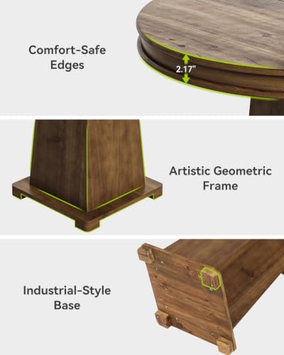 LITTLE TREE Solid Wood Round Dining Table, 31.5" Small Kitchen Table for 2, Modern Farmhouse Dinner Table for Dining Room, Kitchen, Living Room, Artistic Geometric Base, Table Only (Warm Walnut Brown) - color: Warm Walnut Brown