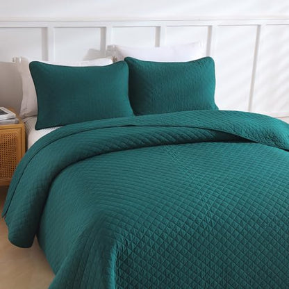 Wistown Cotton King Bedspread Quilt Bedding Set, Turquoise Green | 3 Pieces Reversible Lightweight Soft Coverlets Comforters, All Seasons, Diamond Stitching Pattern - color: Turquoise Diamond Pattern, size: King (98 by108inch)