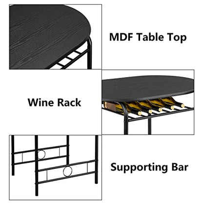 VINGLI 3 Piece Dining Set,Small Kitchen Table Set for 2,Breakfast Table Set,Kitchen Wooden Table and 2 Chairs for Small Space/Dining Room/Apartment,Metal Frame,Wine Rack,Black - color: Black