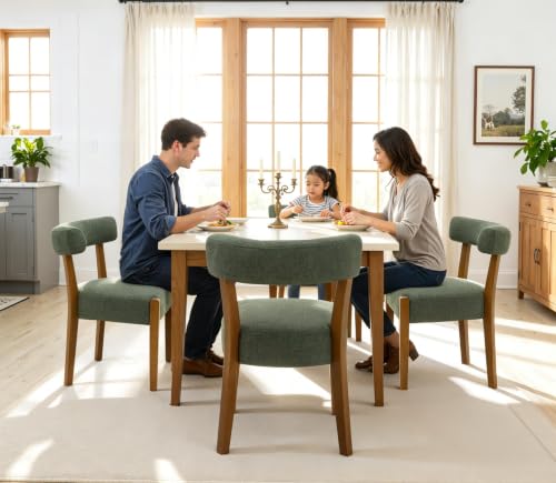 RNKSFX Upholstered Green Dining Chairs Set of 2, Walnut Wooden Kitchen & Dining Room Chairs, Mid Century Modern Fabric Farmhouse Dining Chairs Oversized Sturdy Rounded Chairs Curved Back - color: Green