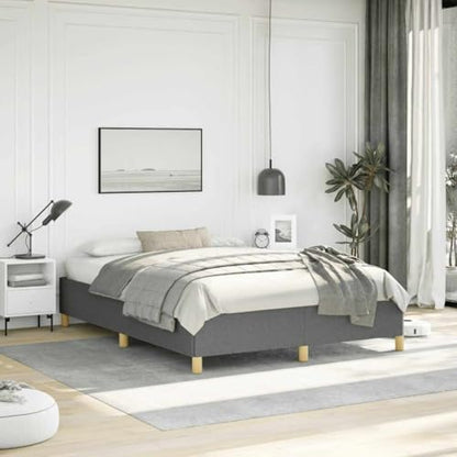 Queen Size Upholstered Bed Frame, Dark Gray Polyester Fabric Platform Bed with Sturdy Engineered Wood Slats, Modern Low Profile Bed Base, No Box Spring Needed - color: Dark Gray, size: Queen & 13.8"