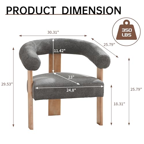VKNOW Barrel Accent Chair, Vanity Chair with Armrests and Rubberwood Legs | Mid Century Modern Upholstered Living Room Chairs with Open Back, Chenille Fabric, for Living Room, Bedroom, Dark Gray - color: Dark Gray, size: Set of 1