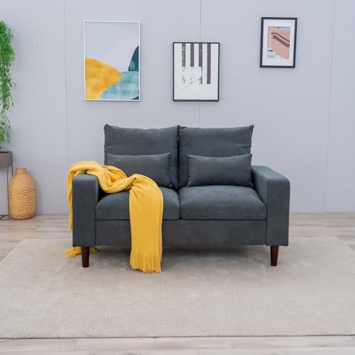 Panana Small Loveseat Sofa Upholstered Couch Modern Linen 2 Seater Love Seats for Living Room, Apartment, Small Space, Grey