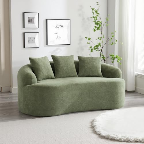 65" Boneless Loveseat Sofa Couch, Modern Comfy Curved Cloud Sofa, Chenille Deep Seat Love Seat Couches for Living Room, No Assembly, Green - color: Green, size: Loveseat Sofa