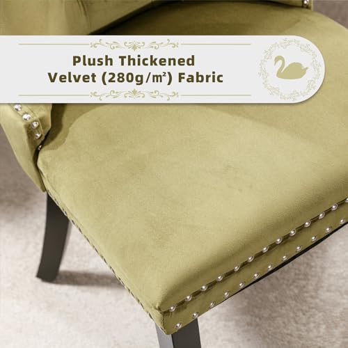 Velvet Upholstered Dining Chairs Set of 6, Modern Style Kitchen Side Chairs with Nailhead Trim and Wood Legs,Metal Pulling Ring for Dining Room Living Room(Olive Green,Set of 6) - color: Olive Green, size: Set of 6