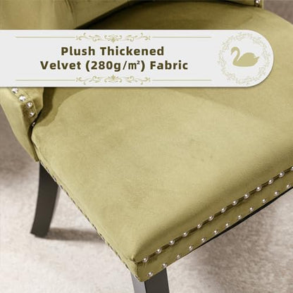 Velvet Upholstered Dining Chairs Set of 4, Modern Style Kitchen Side Chairs with Nailhead Trim and Wood Legs,Metal Pulling Ring for Dining Room Living Room(Olive Green,Set of 4) - color: Olive Green, size: Set of 4