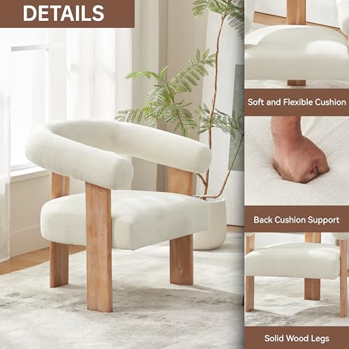 VKNOW Barrel Accent Chairs Set of 2 with Armrests and Rubberwood Legs | Mid Century Modern Upholstered Living Room Chairs with Open Back, Chenille Fabric, arm chair for Living Room, Bedroom, Cream - color: Cream, size: Set of 2