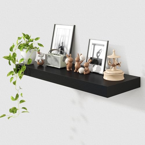Deep Floating Shelves, 36'' x 12'' Black Shelves for Wall Set of 1 | Invisible Brackets, Engineered Wood, Mounting Hardware Included, 55LBS, Bathroom, Laundry Room, Kitchen, Living Room - color: Black, size: 35.6W x 11.6D x 2H, 1 Pack