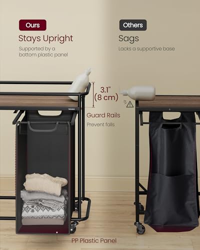 VASAGLE Laundry Sorter, Laundry Hamper with Wheels, 26.4 Gal. (100 L) Portable Rolling Cart Baskets with Shelf, 2 Removable Liners and 6 Labels, Ink Black and Chestnut Brown UBLH102BH01 - size: 2 Bags
