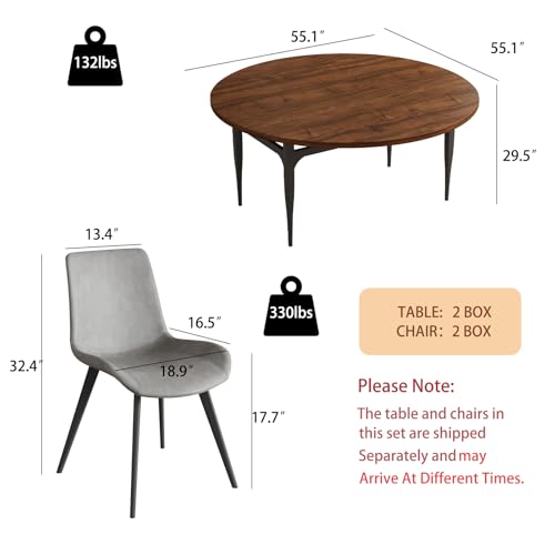 HIPIHOM 55‑Inch Extendable Dining Table Set with 6 Upholstered Chairs and Metal Frame for Dining Room - color: Walnut/Grey-a