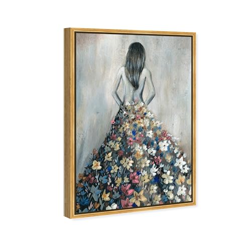 Oliver Gal Girl with Flower Thoughts Canvas Print Wall Art for Living Room, Bedroom, and Bathroom, 10" x 15", Gold Floater Frame - color: Gold Floater Frame, size: 15"L x 10"W