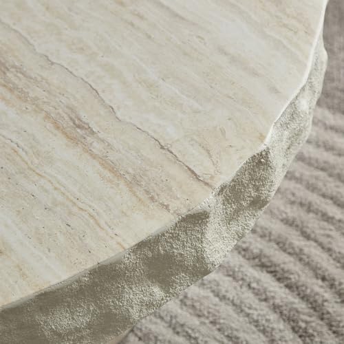 31.69" Modern Concrete Coffee Table with Base (31.69" x 12.99") | Center Table, Concrete Coffee Table, Travertine Accent Table, Living Room Furnitures, Mars Pattern - color: Mars,ø31.69" X 12.99"