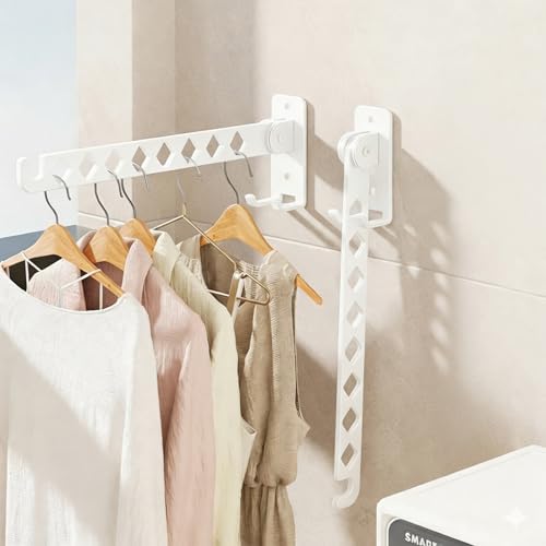 Wall Mounted Drying Rack, 8-Hole Clothes Rack Laundry Room, White | 8 Hanger Holes, No-Slide Design, Click-Stop Hinge 4 Angles, Rustproof Steel, Folds Flat 3.5cm, for Bathroom Balcony RV - size: 14 Inches - 1 Pack