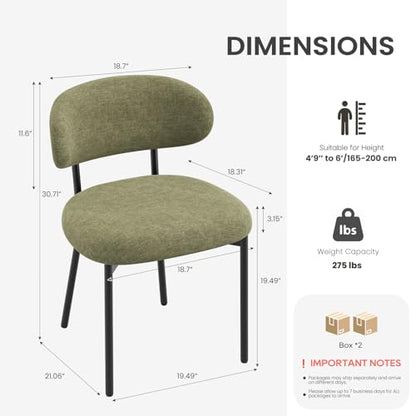 Upholstered Dining Chairs Set of 6, Modern Fabric Kitchen Chairs with Curved Backrest and Cushioned Seat, Sturdy Metal Legs, Modern Dining Chairs for Kitchen Dining Room, Living Room,Green - color: Green, size: Set of 6
