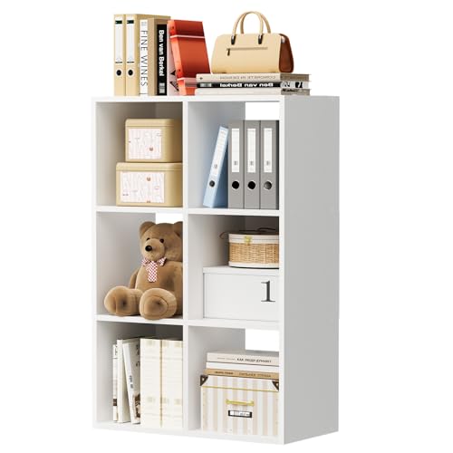 COMHOMA 6 Wood Cube Storage Organizer with Open Back and Removable Back Panels, 11In White Cube Storage Bookshelf, Cubicle Shelf Bookcase for Home Office Bedroom Living Room, Vertical or Horizontal - color: 6 Cube Cloud