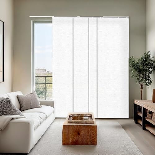 CHICOLOGY Panel Track Blinds, Weave White, 86"x96", Cordless, Sliding Door | 4 Fabric Panels, Fits 46–86″ Wide, Wall/Ceiling Mount, Room Divider Ready, Height Trimmable, Child & Pet Safe - color: Chalk White