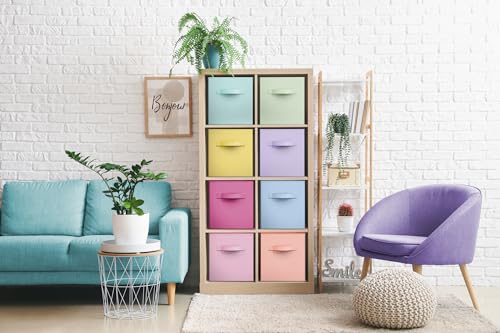 Sorbus Fabric Storage Cubes - 8 Foldable Storage Bins for Organizing Pantry, Cubbies, Toy Box - Clothes Storage & Closet Organizer - 11 Inch Collapsible Cube Baskets for Shelves with Handle - color: Pastel, size: 11 Inch