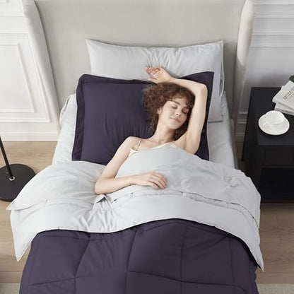 Nestl 5 Piece Twin Comforter Set – Purple Reversible Bed in a Bag – Complete Twin Size Bedding Set with Sheets, Pillowcase and Sham - color: Purple, size: Twin