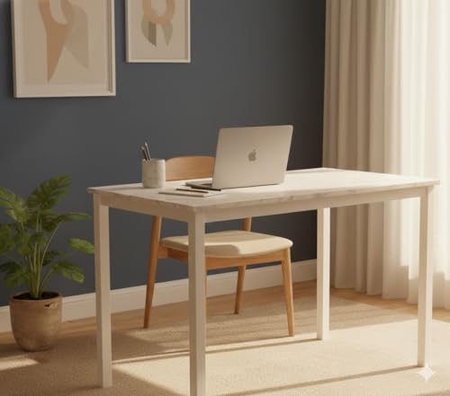 55 inch Computer Desk, White Metal Frame, Marble Grain | Wood, Modern Simple Style, For Home Office, Bedroom, Study, Student Writing Desk, Small Spaces - color: Marble, size: 55"