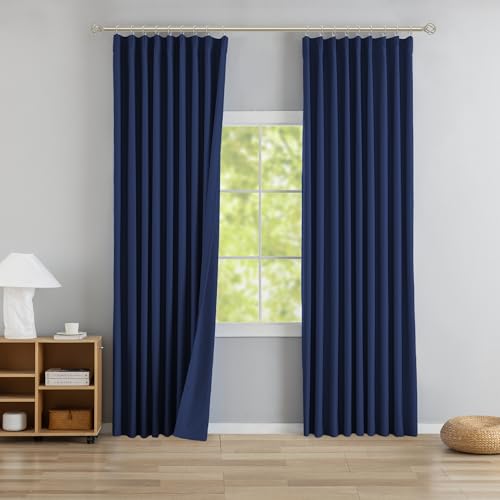 Navy Pinch Pleated Blackout Curtains with Hooks - 100 inch Length Room Darkening Thermal Insulated Window Curtain Panels for Living Room Bedroom 2 Panel 40" Wx100 L - color: Navy, size: 40"W x 100"L (Pack of 2)