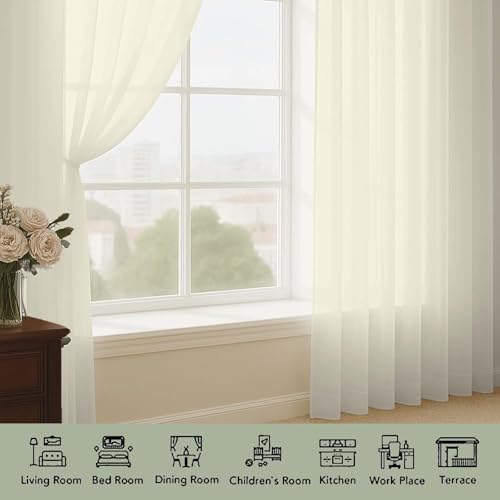 Cream Sheer Curtains 120 Inches Long 2 Panels Set, Airy Lightweight Sheer Cream Curtains for Living Room Bedroom, Farmhouse Voile Filmy Rod Pocket Curtains Drapes, 2 Pcs, 59" Wx120 L Inch - color: Cream, size: 59"W x 120"L (Pack of 2)