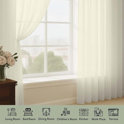 Cream Sheer Curtains 120 Inches Long 2 Panels Set, Airy Lightweight Sheer Cream Curtains for Living Room Bedroom, Farmhouse Voile Filmy Rod Pocket Curtains Drapes, 2 Pcs, 59" Wx120 L Inch - color: Cream, size: 59"W x 120"L (Pack of 2)