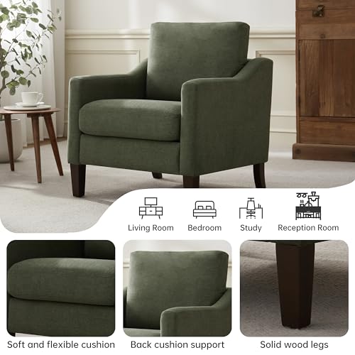 VKNOW Accent Chairs, Living Room Chairs with Wood Legs, Green | Mid Century Armchair, Flexible Cushion, No Tool Assembly, Removable Cushion, Upholstered Single Sofa For Living Room, Bedroom - color: Green