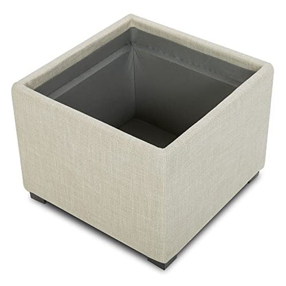 CHITA Storage Ottoman Cube with Tray Lid, Small Footstool with Storage, Square End Table for Living Room and Bedroom, Fabric in Linen - color: Linen
