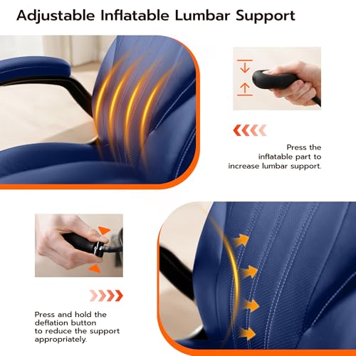 Ylzyxal Office Desk Chair, Ergonomic Computer Chair with Padded Flip-Up Arms and Adjustable Lumbar Support, PU Leather Executive Chair with Tilt Lock and 360° Swivel Rolling Wheels for Work, Study - color: Blue