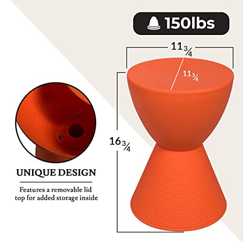 LeisureMod Modern Orange Hourglass Drum Side Table with Storage – Indoor/Outdoor End Table - color: Orange