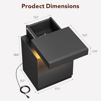 Nightstand with Charging Station and LED Lights, 17.7 Inches LED Night Stand with Sliding Top Storage, Adjustable Shelf, Bedside Table, Modern End Table for Bedroom, Single, Black - color: Black-17.7", Single